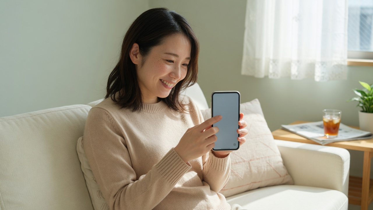 スマートフォンで通販サイトを見ながらコーディネートを考える女性の手元
