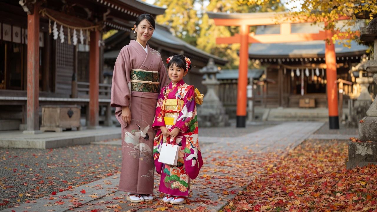 七五三の晴れ着を着た子どもと母親（イメージ）
