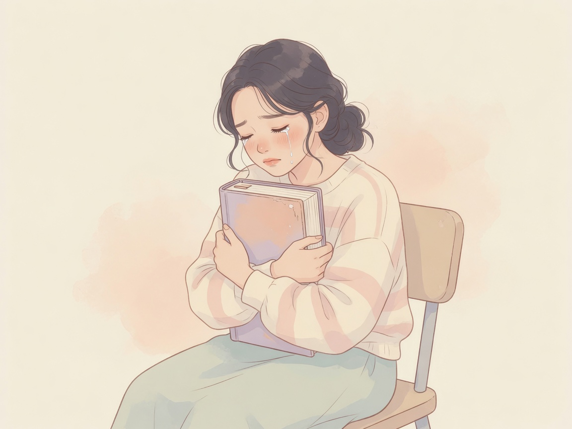 感動する本を読んで涙ぐむ女性