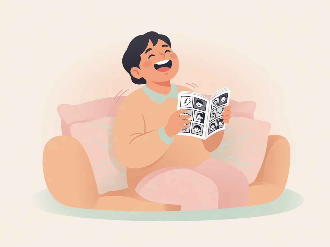 マンガを読んで大笑いする様子