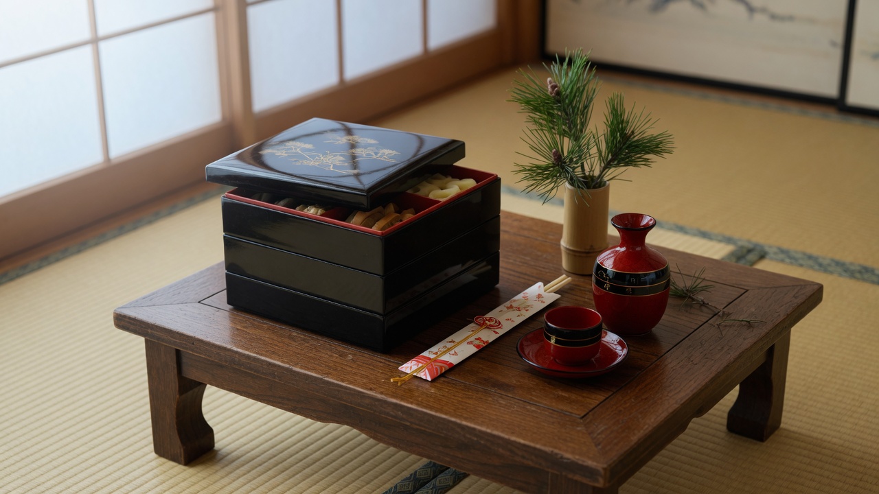 重箱に美しく詰められた祝い肴と海の幸