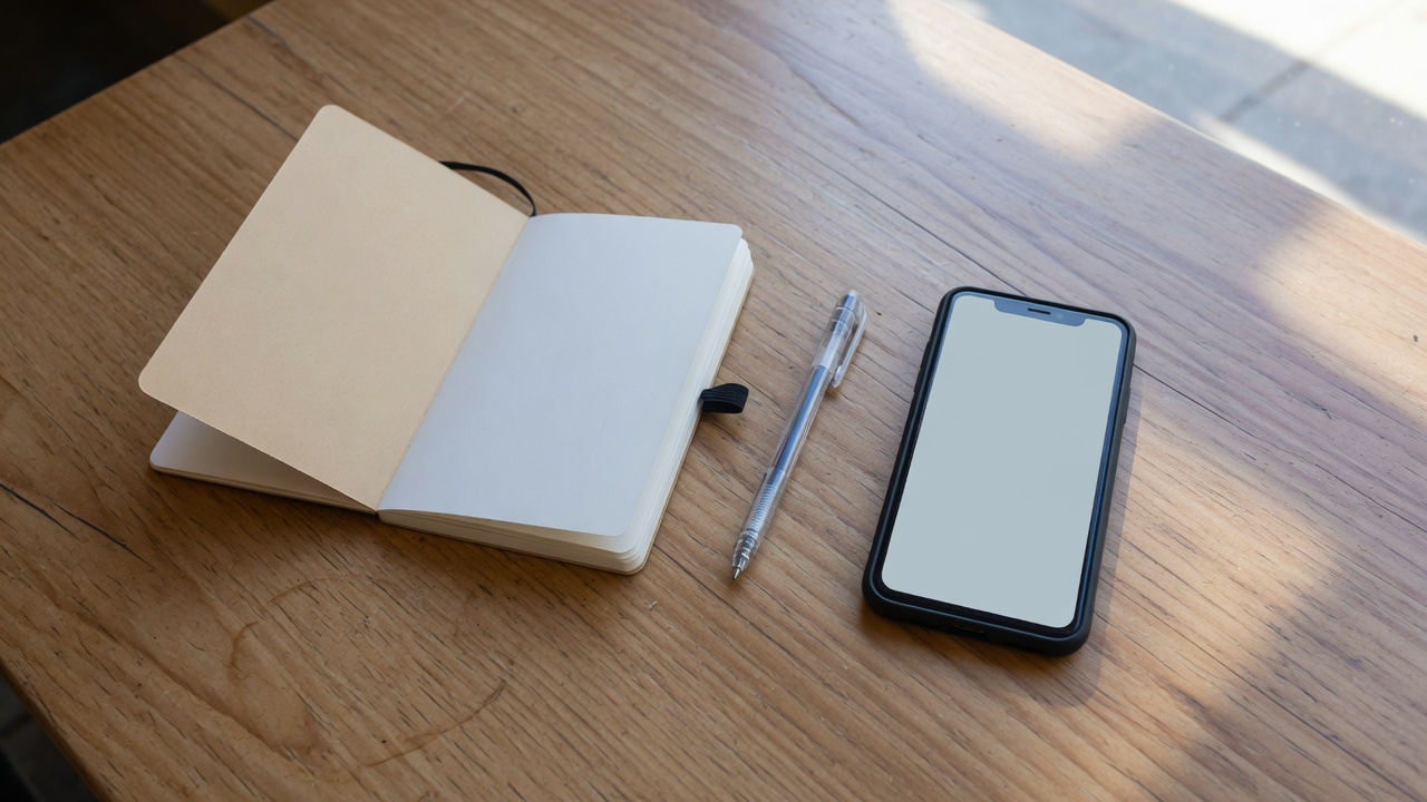 カフェのテーブルに並べられたノートとスマートフォン